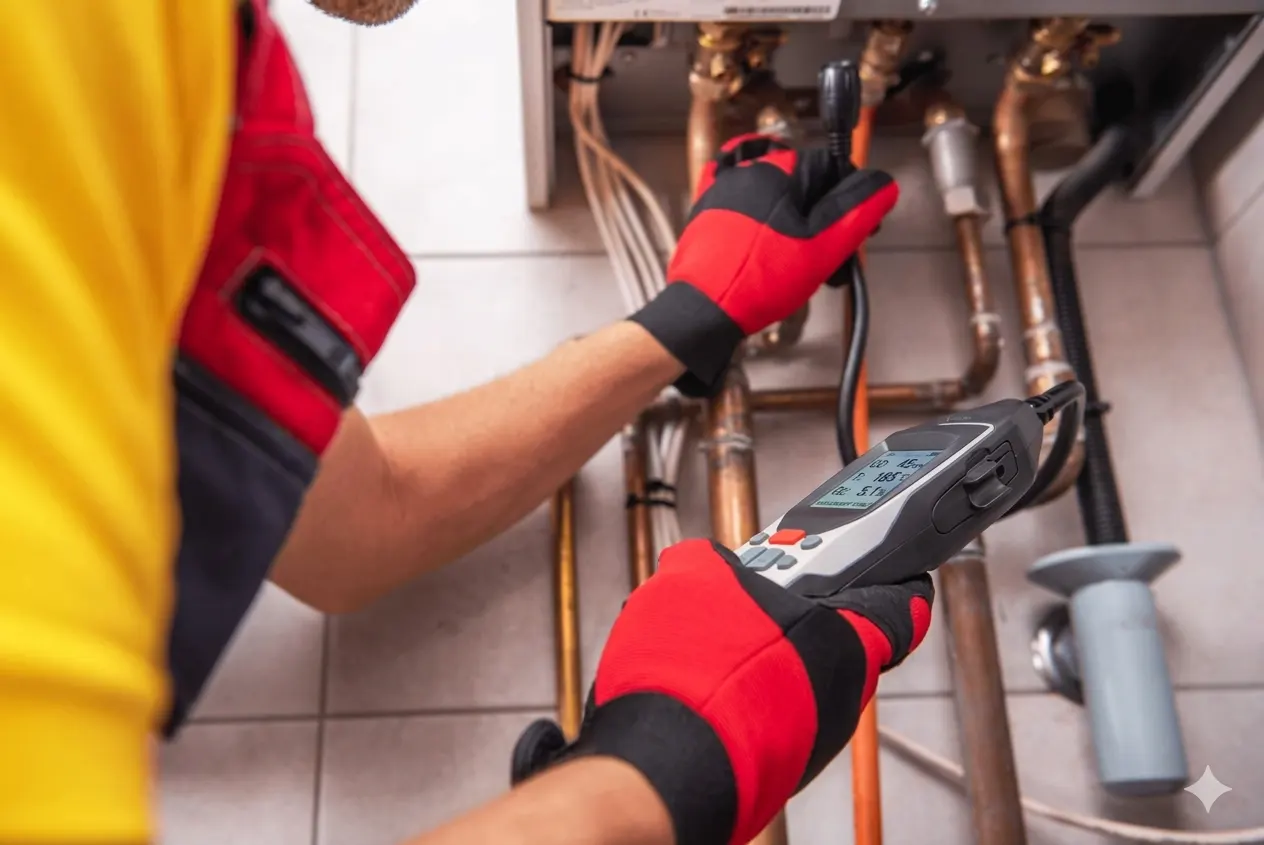 Instalator autorizat verifică o centrală termică